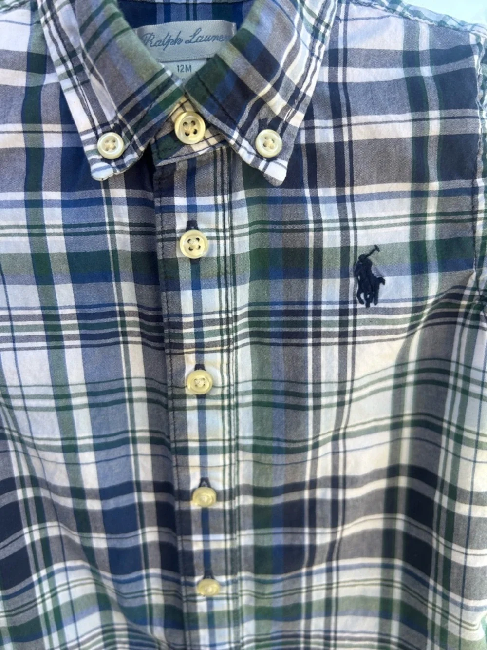 Ralph Lauren Navy, White & Green Plaid Short-Sleeve Romper